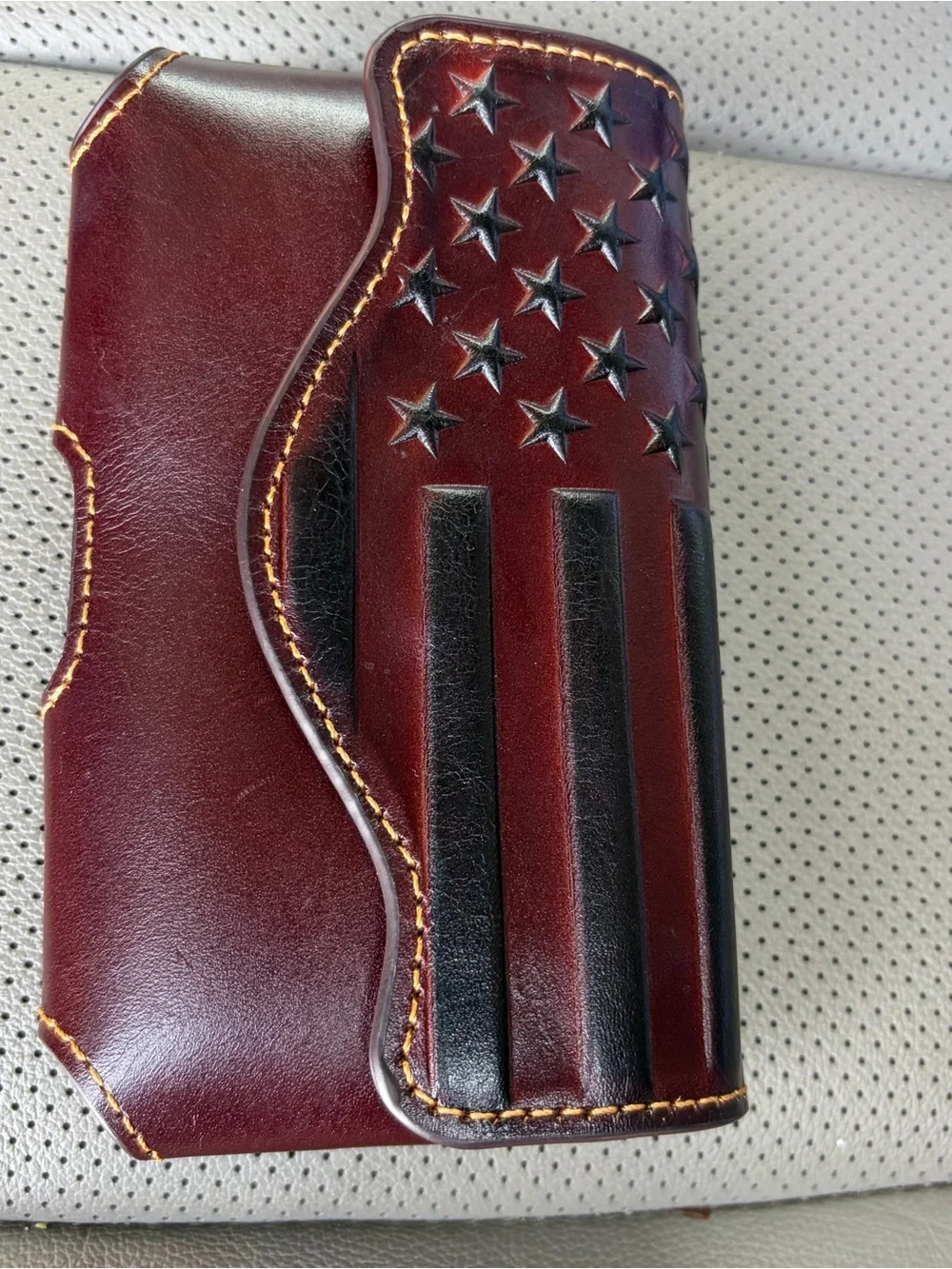 Montana West Brown & Black Embossed Flag Leather Phone Holster with belt loop.